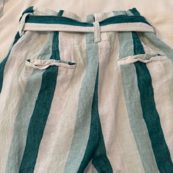 J.Crew Paper-Bag Linen Pants Turquoise/White Stripe - 4 - Picture 7 of 10
